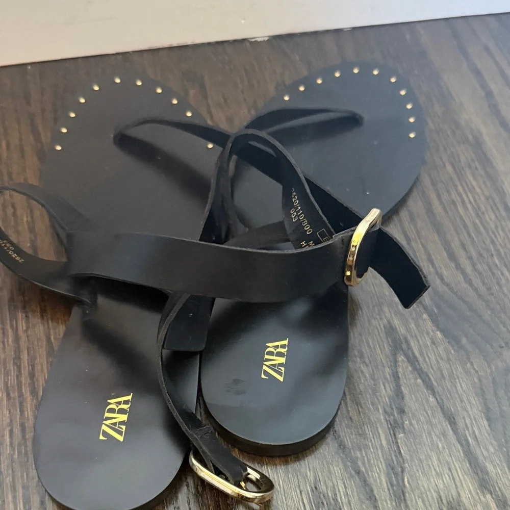 Zara Black Sandals with Gold Buckle size 37 - Picture 3 of 5